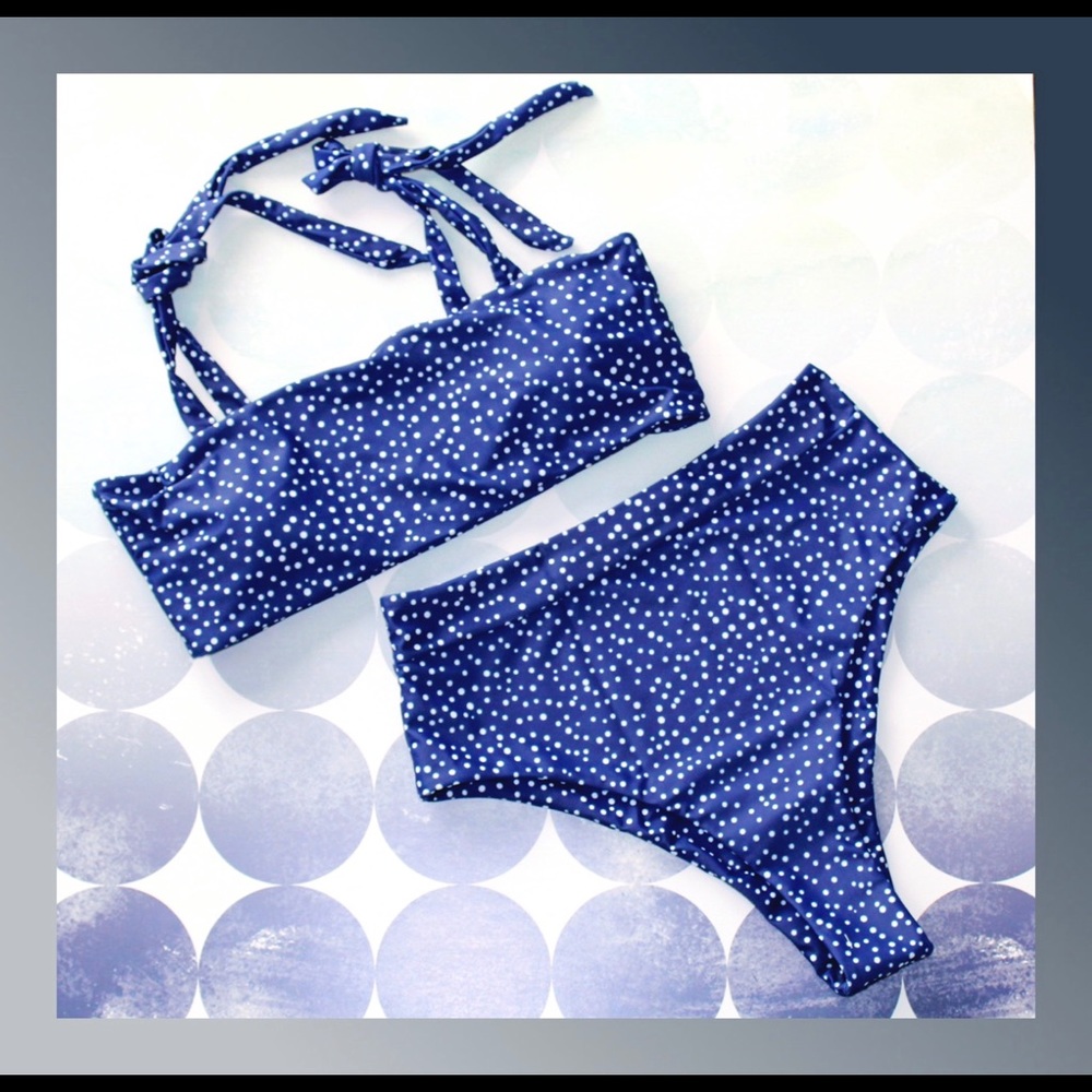 Never worn blue polka dot bikini